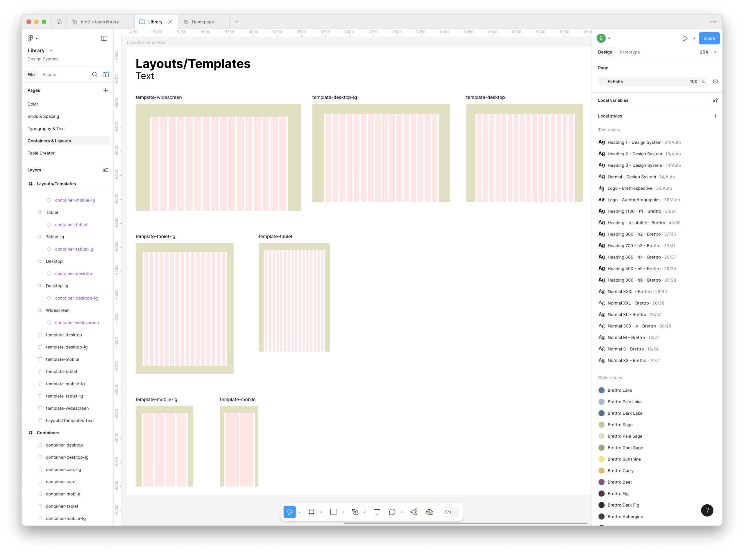 Initial layout templates with the 16 column grid.